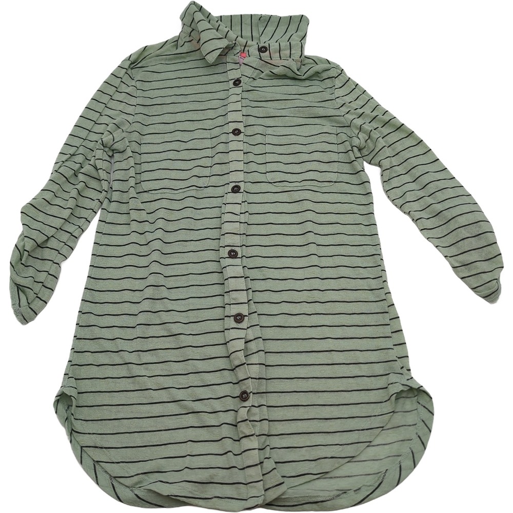 Love On A Hanger Green Striped Button Down Shirt Roll Tab Sleeve XS IJ3066KCRY